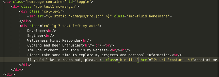 Screenshot of modified code